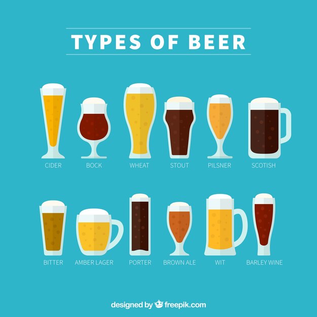Surtido de jarras de cerveza en diseño plano 