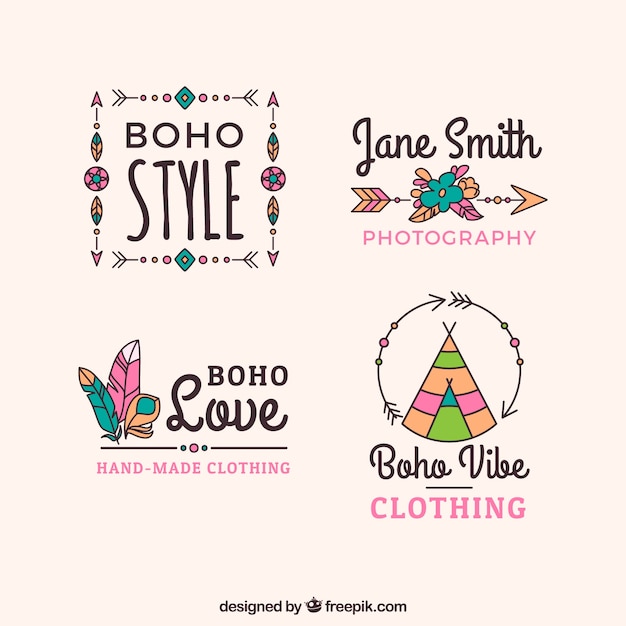 Surtido de logos boho con geniales diseños