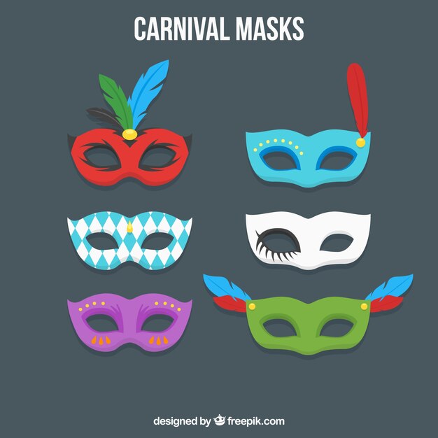 Surtido de máscaras de carnaval coloridas en diseño plano