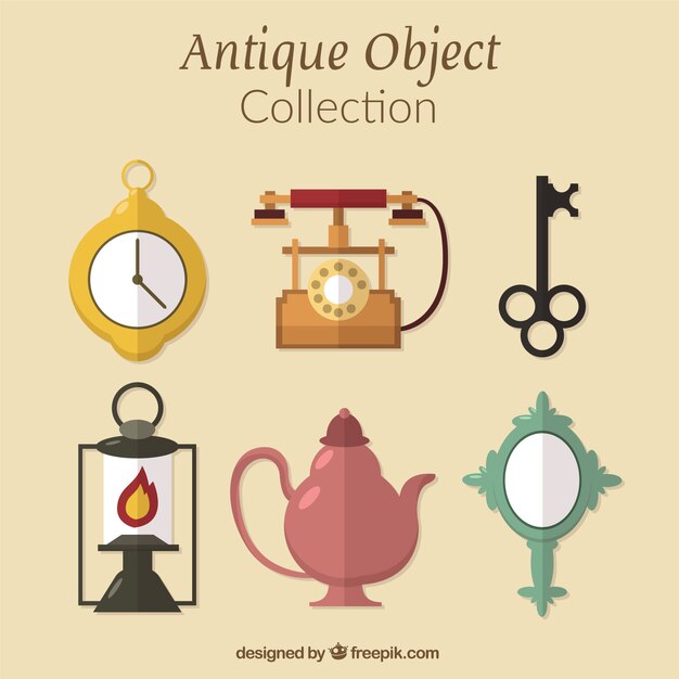 Surtido de objetos antiguos en diseño plano