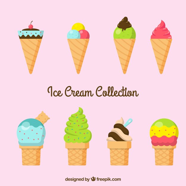 Surtido de ocho conos de helado deliciosos