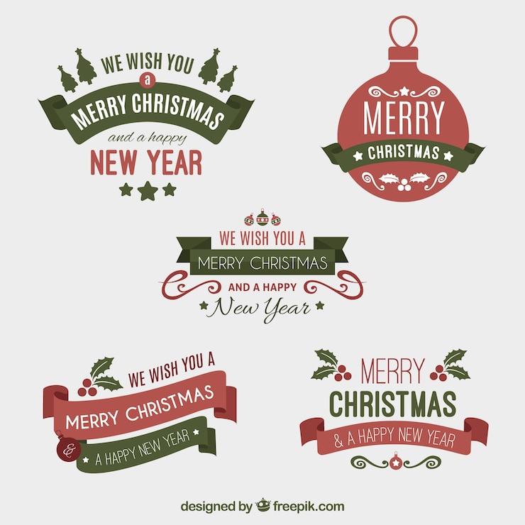 Vector gratuito surtido de pegatinas elegantes navideñas en estilo vintage 