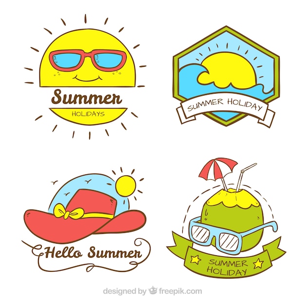 Surtido de pegatinas de verano dibujadas a mano