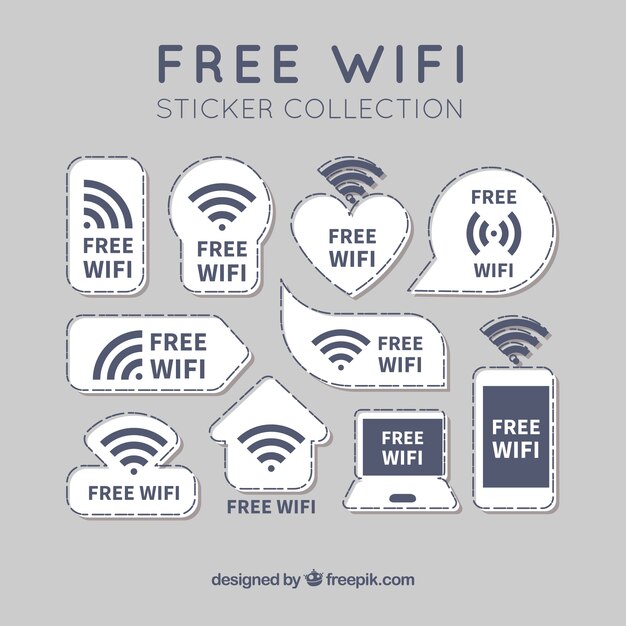 Surtido de pegatinas wifi en tonos grises