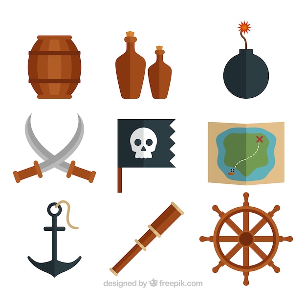 Surtido plano de elementos de piratas