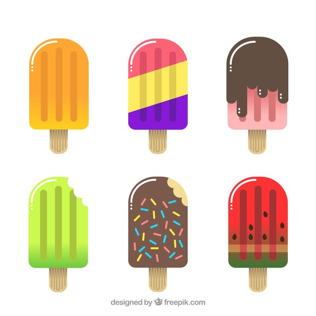 Surtido plano de helados deliciosos