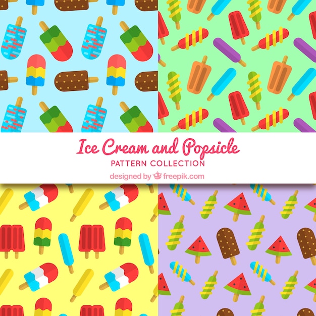 Surtido plano de patrones con helados de colores