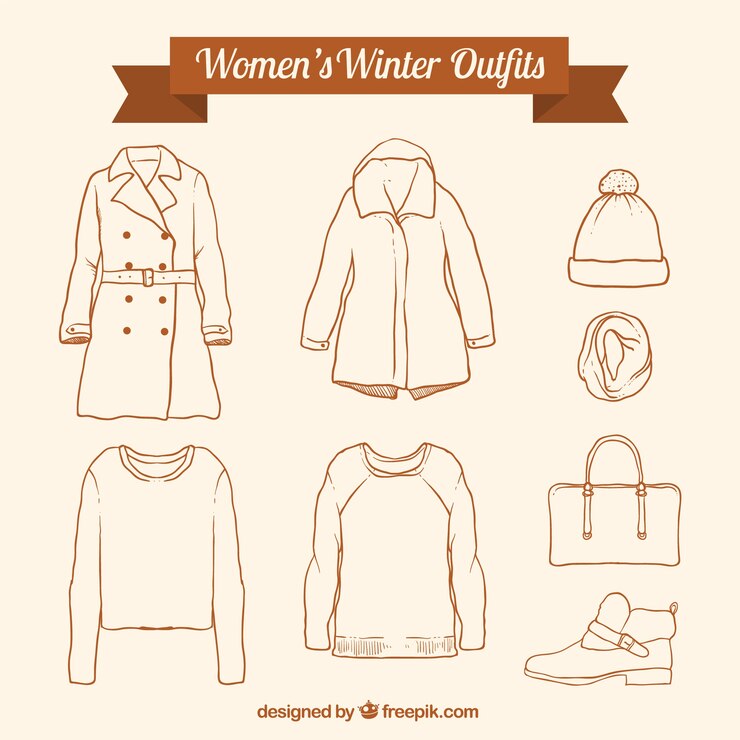 Vector gratuito surtido de ropa de invierno y accesorios dibujados a mano