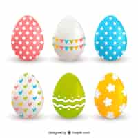 Vector gratuito surtido de seis huevos realistas para el día de pascua