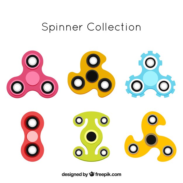 Surtido de spinners de colores en diseño plano 