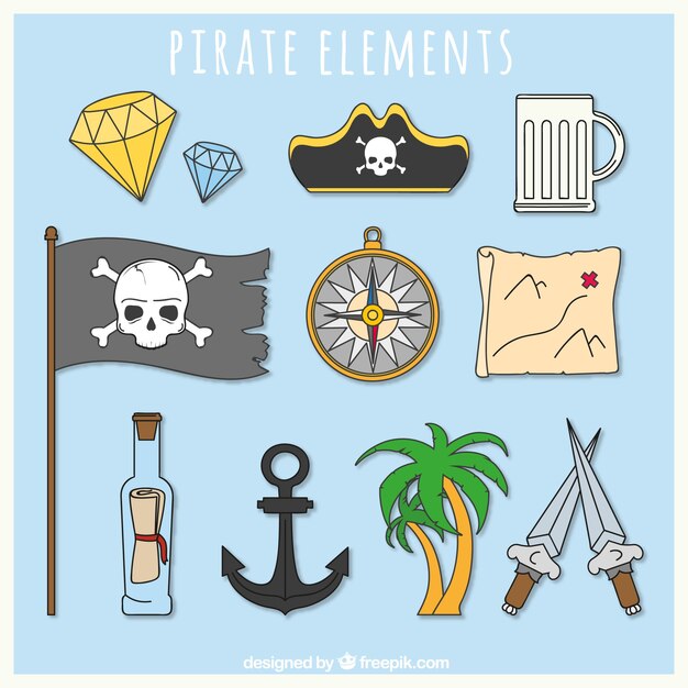 Surtifo de elementos de piratas dibujados a mano