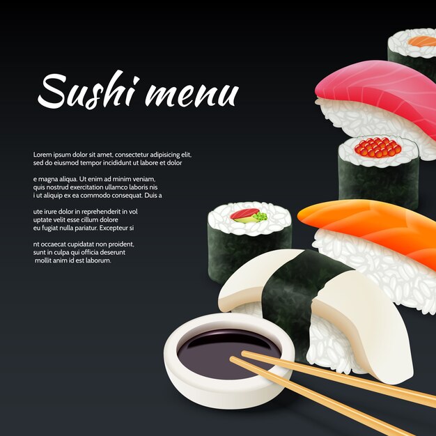 Sushi en fondo negro
