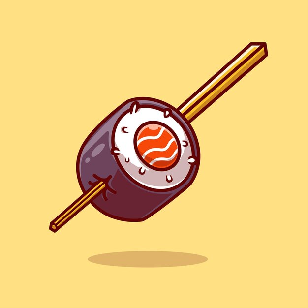 Sushi Salmón Rollo Con Palillos Dibujos Animados Vector Icono Ilustración Comida Objeto Icono Concepto Aislado