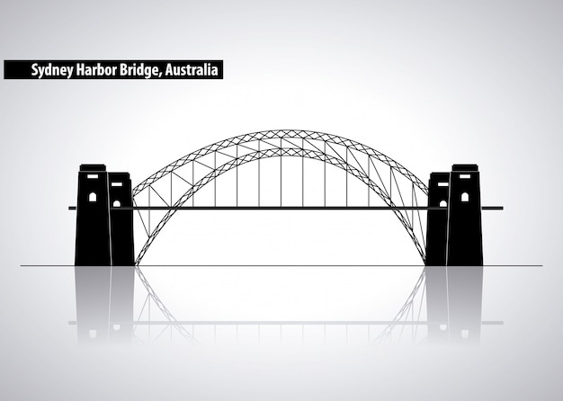 Sydney Harbour Bridge en Australia, ilustración silueta