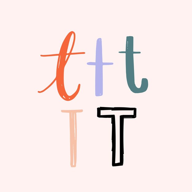 T Letter doodle tipografía set vector dibujado a mano