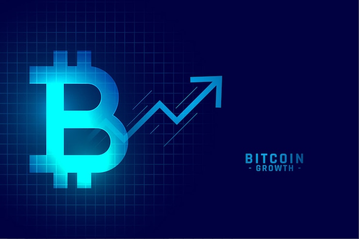 Vector gratuito tabla de gráfico de crecimiento de bitcoin en estilo de tecnología azul