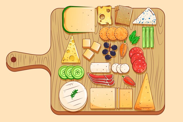 Tabla de queso dibujada a mano