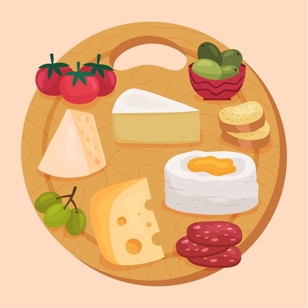 Tabla de quesos dibujada a mano ilustrada