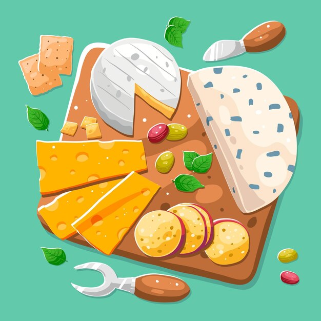Tabla de quesos dibujada a mano ilustrada