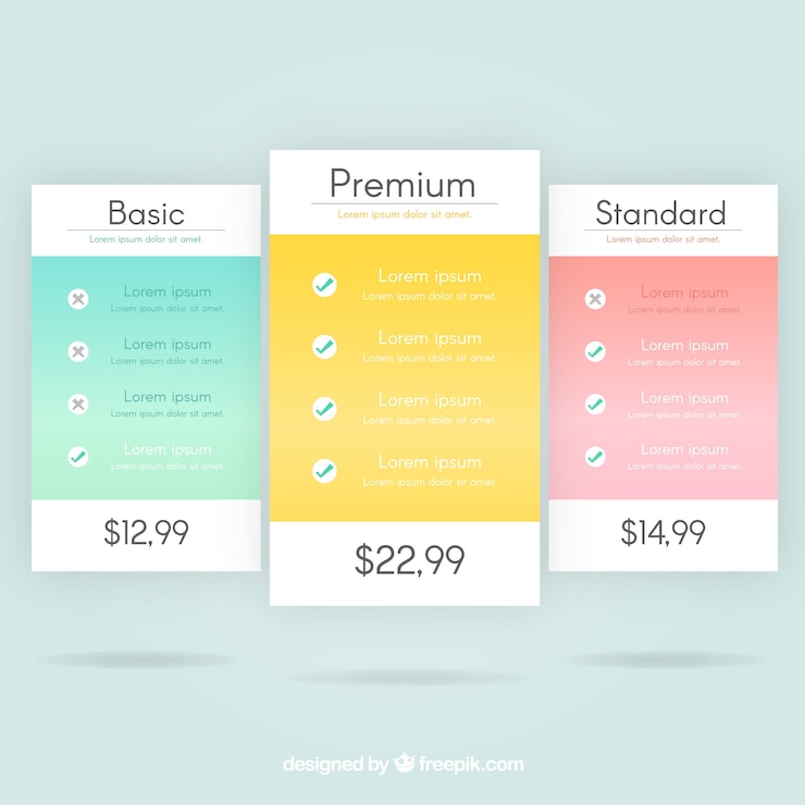 Vector gratuito tablas de precios