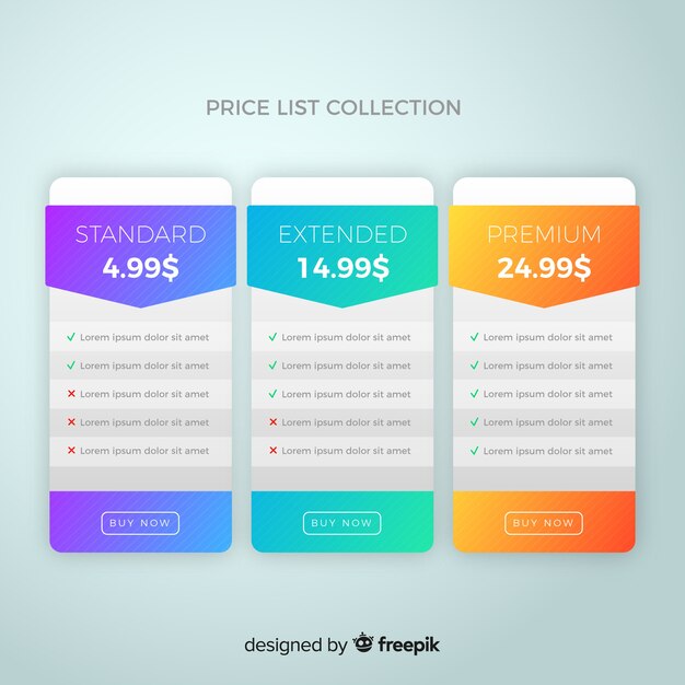 Tablas de precios