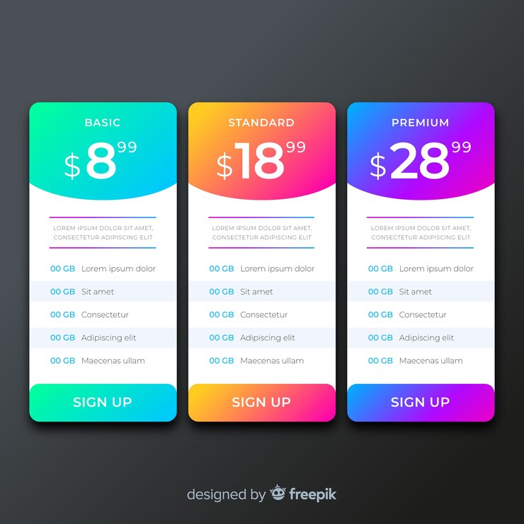 Vector gratuito tablas de precios