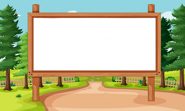 Tablero de banner vacío en el paisaje del parque natural