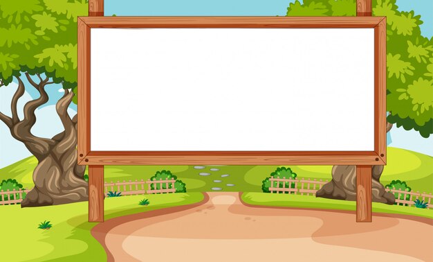 Tablero de banner vacío en el paisaje del parque natural