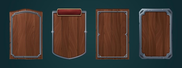 Tablero de la muestra del juego de la fantasía de la textura de madera de la interfaz de usuario de la historieta