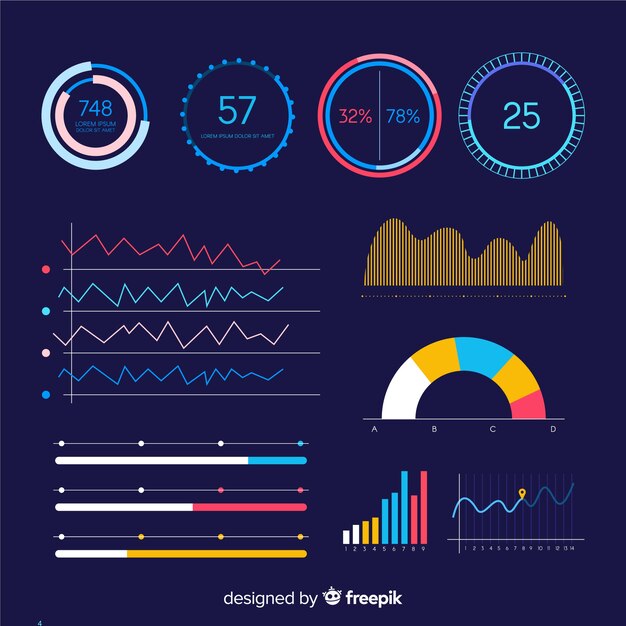 Tablero oscuro de infografía empresarial