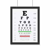 Vector gratuito tablero de prueba para el cuidado de los ojos con letras latinas planas.