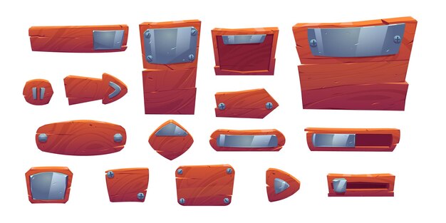 Tableros de madera con placas de metal para juego ui.