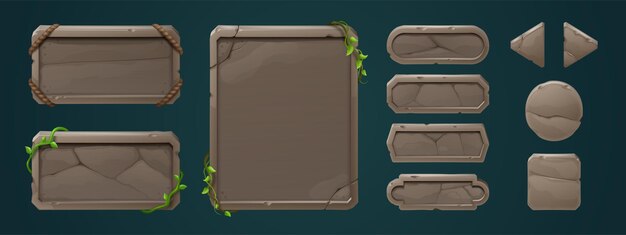 Tableros de menú de juegos de piedra con enredaderas y juego de lianas