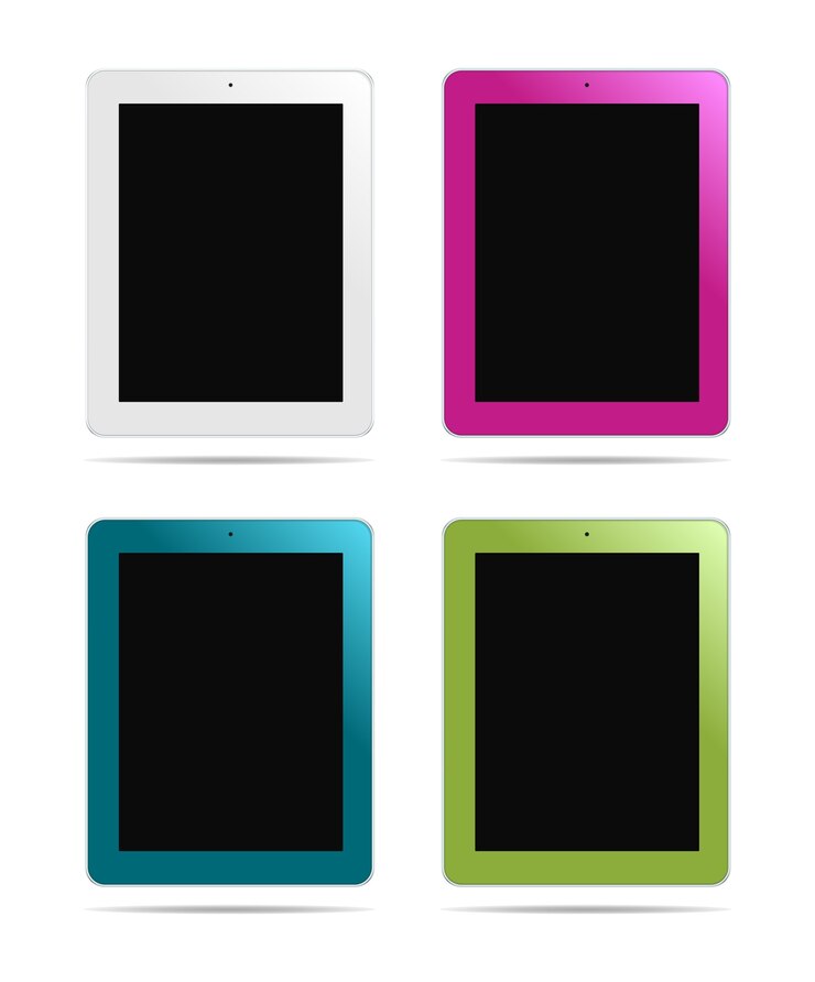 Vector gratuito tablet pc de diferentes colores: blanco, rosa, azul, verde
