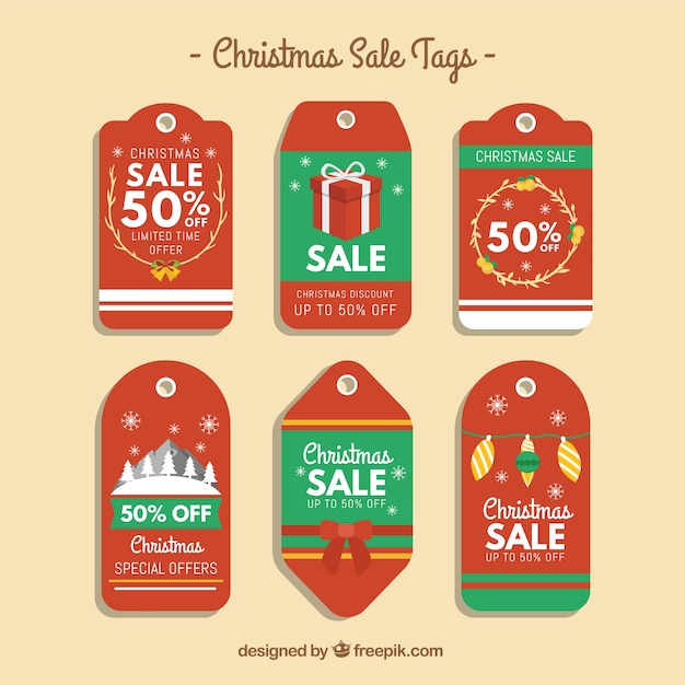 Tags rojos de rebajas de navidad