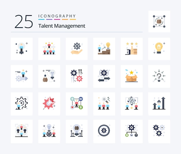 Vector gratuito talent management 25 paquete de iconos de color plano que incluye el engranaje de la solución superior de la escalera del usuario