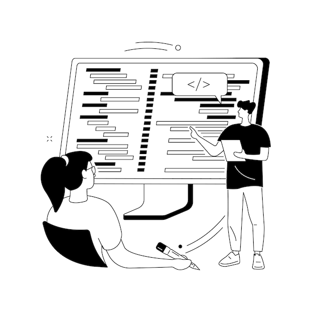 Taller de codificación concepto abstracto ilustración vectorial taller de escritura de código curso de programación en línea clase de desarrollo de aplicaciones y juegos lección de informática desarrollo de software metáfora abstracta