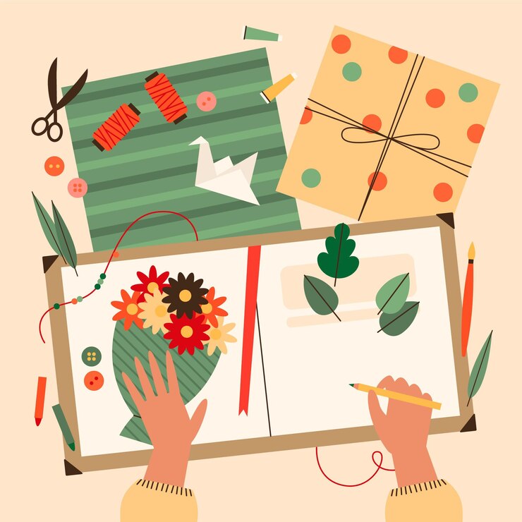 Vector gratuito taller creativo de bricolaje con cuaderno