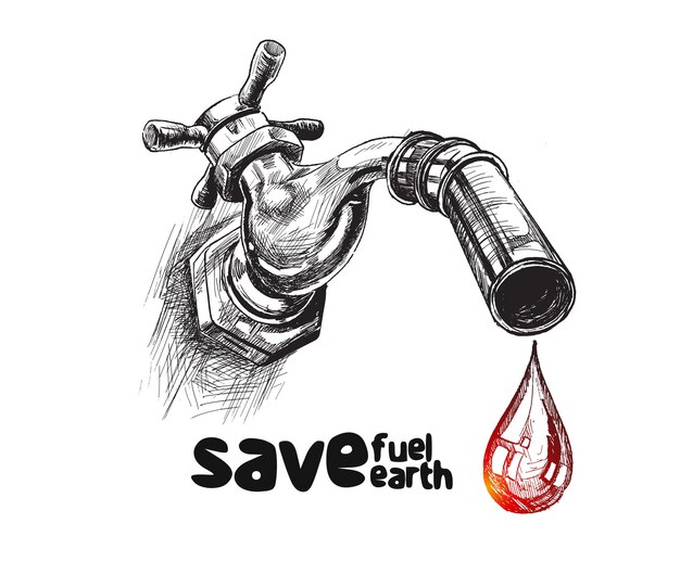 Tap drop save water save life ilustración de vector de boceto dibujado a mano