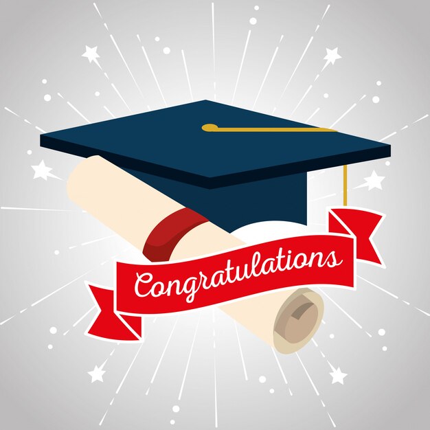 Tapa de graduación con diploma certificado y cinta