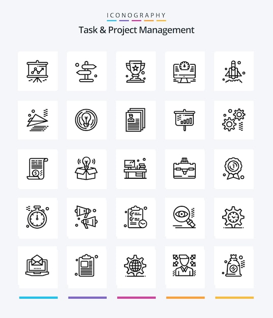 Vector gratuito tarea creativa y gestión de proyectos 25 paquete de iconos de contorno como la taza de navegación de la computadora del tiempo