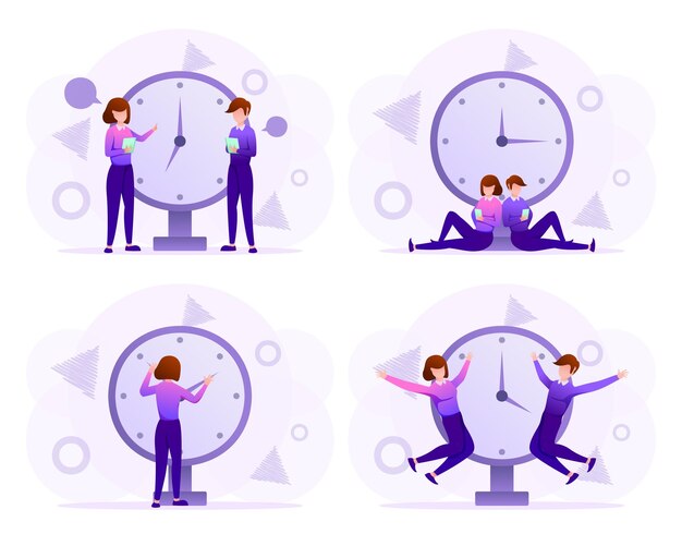 Tareas de gestión del tiempo planificación de actividades comerciales de formación programar puntos de control ilustración vectorial