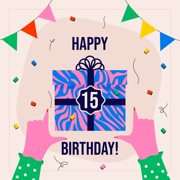 Tarjeta de 15 aniversario de diseño plano