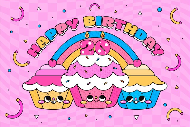 Tarjeta de 20 aniversario de diseño plano dibujado a mano