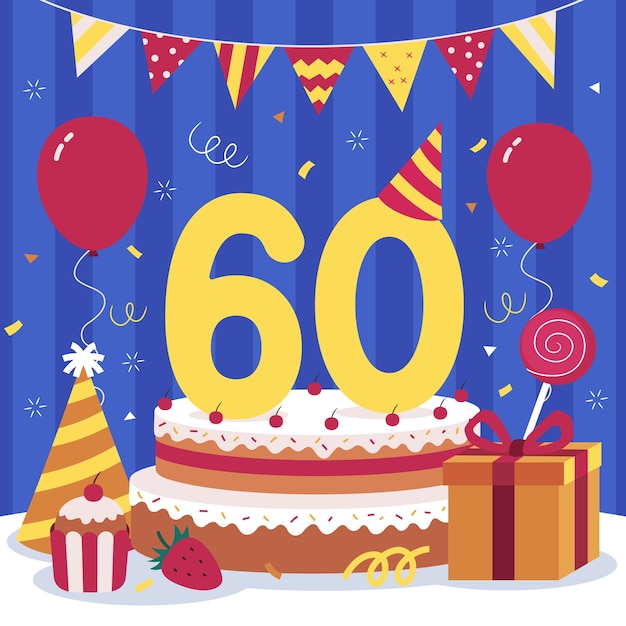 Vector gratuito tarjeta de 60 aniversario de diseño plano dibujado a mano