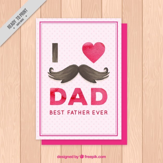 Tarjeta adorable con un bigote de acuarela del día del padre