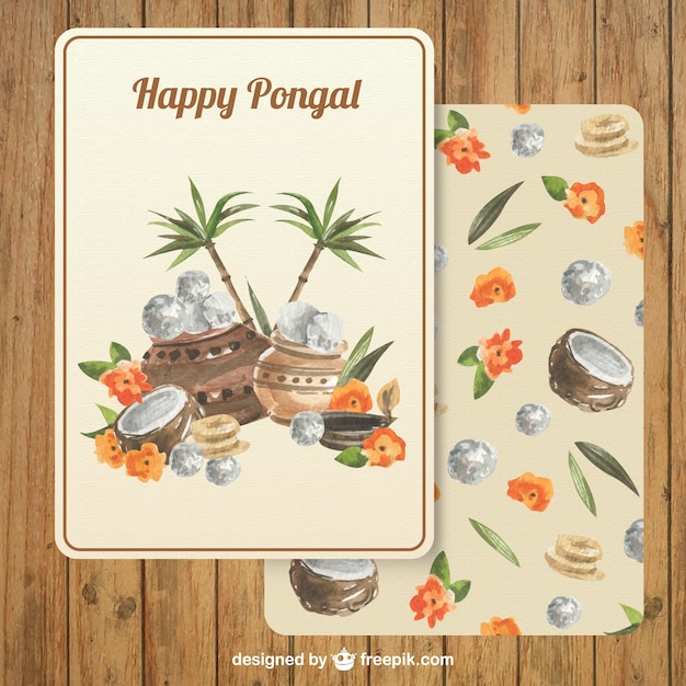Tarjeta de agradecimiento de Pongal en estilo pintada a mano