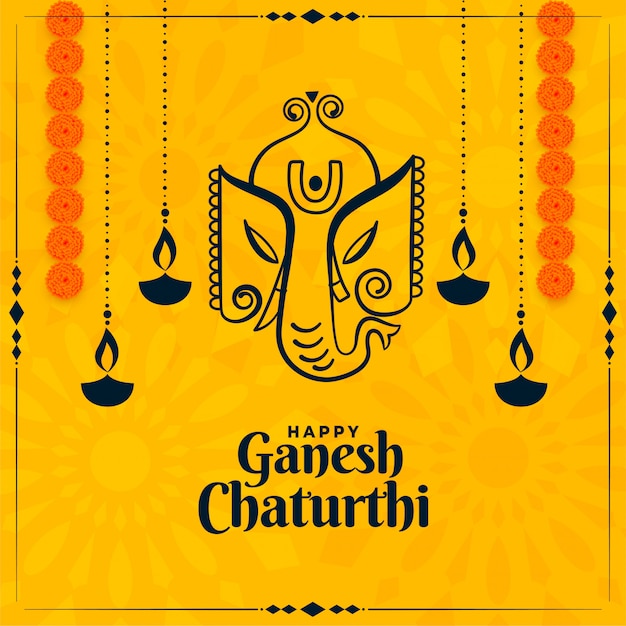 Tarjeta amarilla del festival indio feliz de ganesh chaturthi