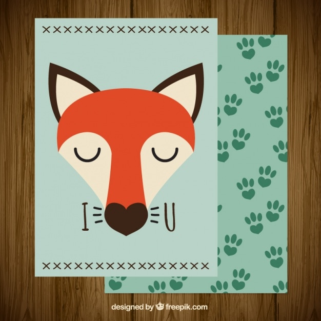 Vector gratuito tarjeta de amor con adorable zorrito