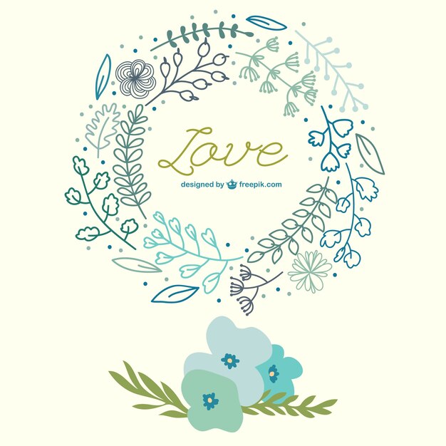 Tarjeta de amor con flores dibujadas a mano